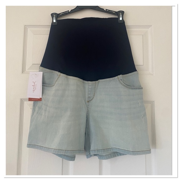 Over Belly Maternity Jean Shorts Isabel Maternity by Ingrid - Picture 1 of 5